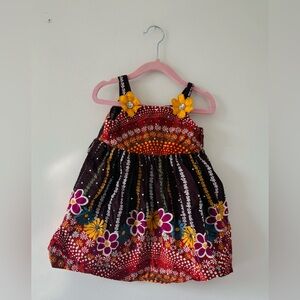 Blueberi Boulevard Floral Bohemian Dress with Flower Appliqués, Size 2T